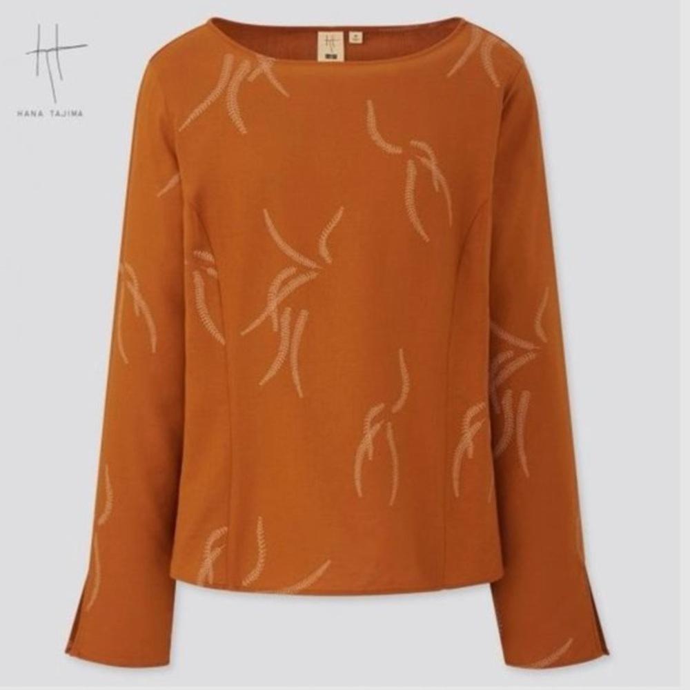 Uniqlo Hana Tajima Boat Neck Limited Edition Orange Long Sleeve Blouse XS